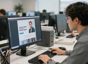 A creative workspace showing a designer working on a sleek website layout on a computer.