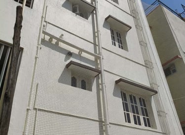 Outdoor AC unit wrapped with sturdy pigeon netting.