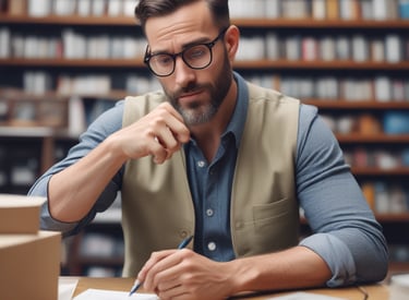 A team discussing project requirements around a table with documents and laptops