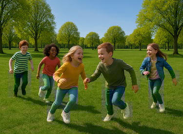 vijf spelende kinderen op het speelveld in het Schoterbos in Haarlem Noord