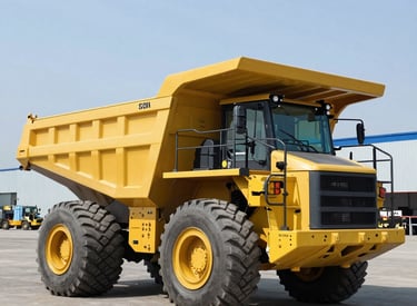 Close-up of a heavy truck’s rugged tires gripping a muddy mining site.
