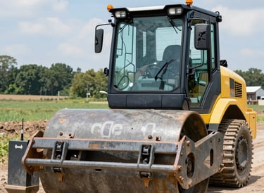 A powerful heavy-duty truck navigating a rugged construction site under a clear blue sky.