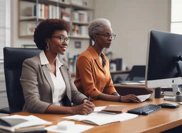 A calm consultant explaining audit documents to a relieved client at a desk.