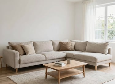 Cozy living room in a transitional home with warm lighting and comfortable seating.