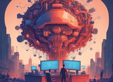 Portrait of Antonio Galgano Votta working on a laptop with cybersecurity icons floating around.