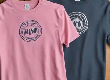 A group of smiling event staff wearing branded t-shirts with clear logos outdoors.