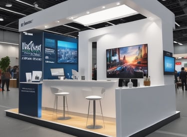 Pop-up tents and branded camping chairs set up at a lively outdoor trade show.