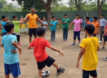 A vibrant fitness coach guiding a group through dynamic exercises in a bright, modern gym.
