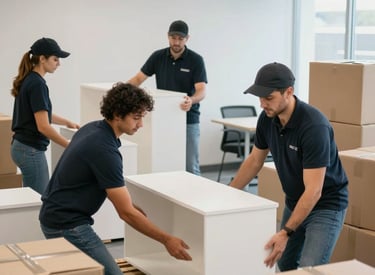 A friendly moving team loading a truck at sunset, showing dedication and care.