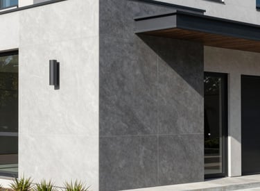 Professional construction site showing workers laying bricks on a new residential building.