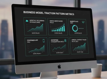 Visual grid summarizing traction metrics for different startup business models.
