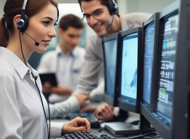 A diverse team of professionals collaborating in a modern office environment.