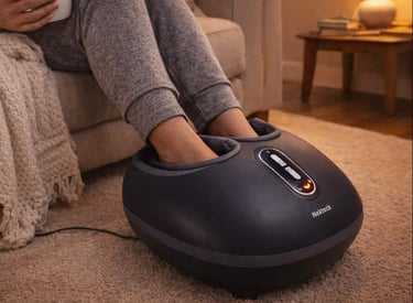 Electric foot massager providing heated relaxation while seated comfortably at home