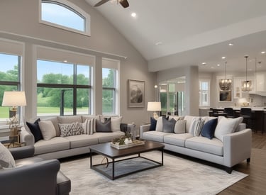 A welcoming team of real estate agents standing in front of a stunning luxury home.