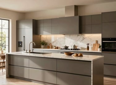 Close-up of Sander carefully restoring a vintage wooden kitchen cabinet.