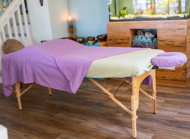 massage table setup in peaceful home