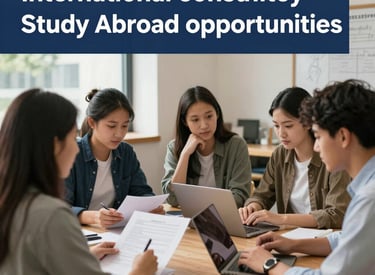 Students meeting with an international consultancy for study abroad opportunities and academic planning.
