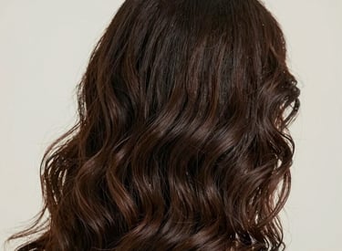 A client relaxing with a rich, creamy hair mask applied to her curls under warm salon lights.