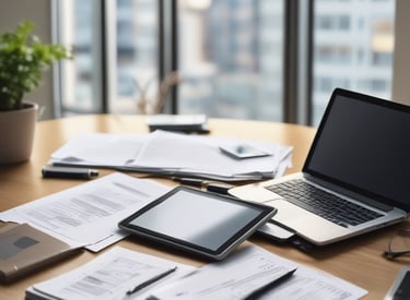 A property manager reviewing documents with a smiling homeowner in a sunny Southern California neighborhood
