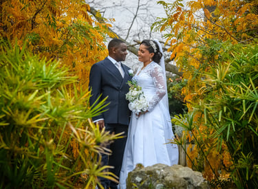 Wedding couple posing for a photograph