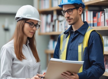 Consultant advising a business team during a workplace safety inspection.