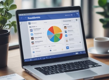 A clean, modern laptop screen displaying a minimalist website design in blue tones.