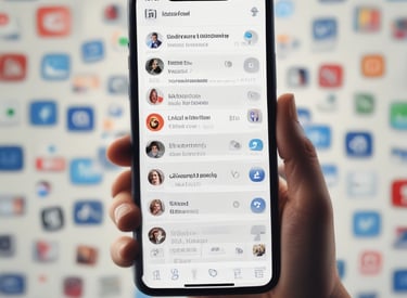 A smartphone showing social media apps with notifications and engagement icons.