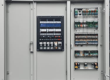 Technician wiring a PLC control panel inside an industrial facility.
