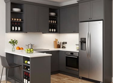 Before and after shots of a kitchen renovation showcasing clean lines and quality finishes.