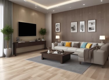 Close-up of rich wooden flooring and smooth Corian countertops in a cozy interior setting.