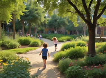 A group of joyful Mexican children eating fresh fruits in a sunny community garden.