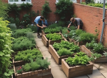 Children planting vegetables in a community garden, smiling and engaged