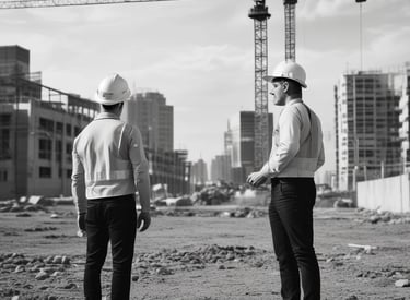 Close-up of construction materials and tools arranged neatly on site.