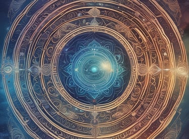 Zodiac wheel with astrological symbols and figures