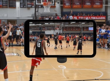 a man is taking a picture of a basketball game