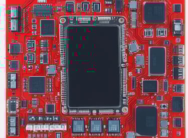 Engineer working on a detailed electronic circuit board design in a modern lab.