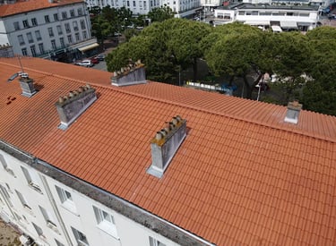 Vue aérienne d'un toit en tuiles rouges