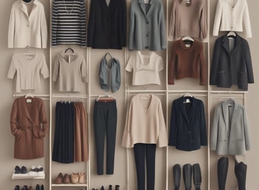 Colorful and trendy women's apparel laid out on a wooden table with accessories.