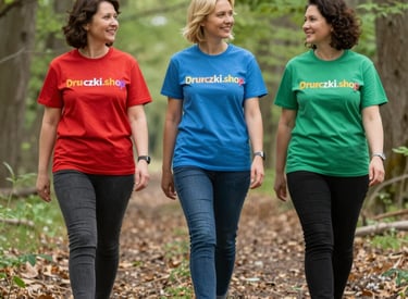 Stylish women's DTF printed t-shirt displayed on a mannequin against a green background.