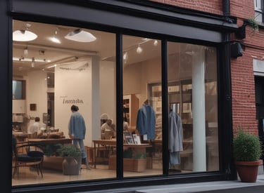 A worker in uniform cleaning tall office building windows using safety harnesses.