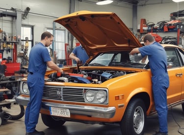 Close-up of hands fixing a car brake system with professional tools