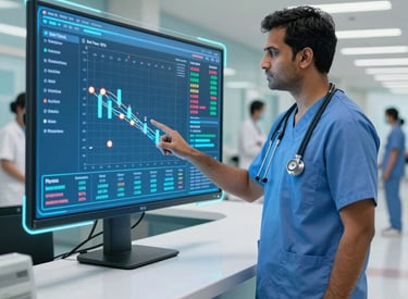 Icon showing a hospital building with digital circuits overlay.