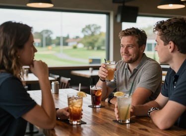 A lively sports bar setting with patrons watching a soccer match on large TVs and enjoying drinks.