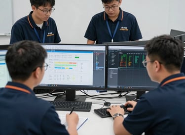 AI-powered camera system analyzing product quality on a factory line.
