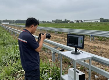 AI-powered camera system analyzing product quality on a factory line.