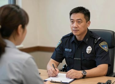 A professional conducting a DUI evaluation in a calm office setting.