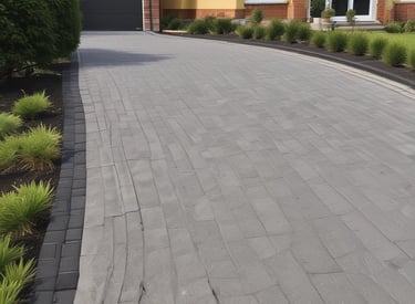 A gardener trimming shrubs in a well-maintained residential garden.