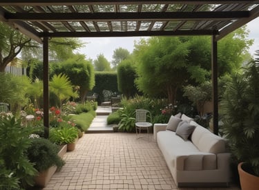 A newly constructed stone pathway winding through a landscaped garden.