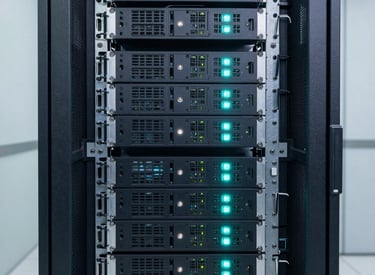 A team collaborating over laptops and digital devices in a bright, modern office space.