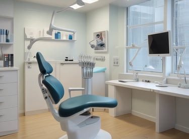 A dentist smiling while reading a personalized message on a tablet from an AI assistant.